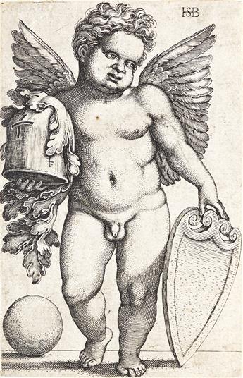 HANS SEBALD BEHAM Female Genius Holding a Coat of Arms * Male Genius Holding a Coat of Arms.